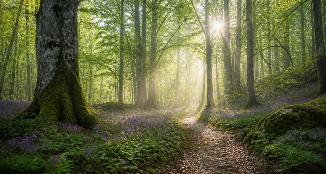 Sentier de randonnée en forêt dans le massif de la Chartreuse