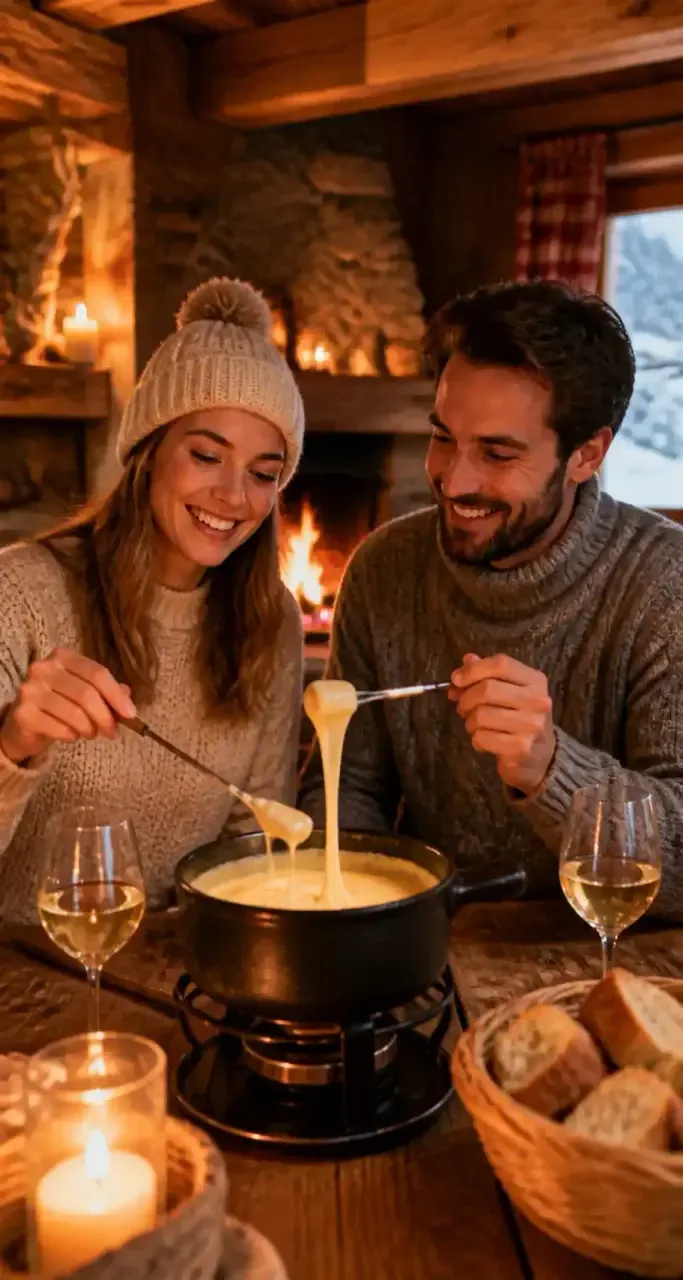 Fondue savoyarde partagée dans un chalet de montagne près de Grenoble