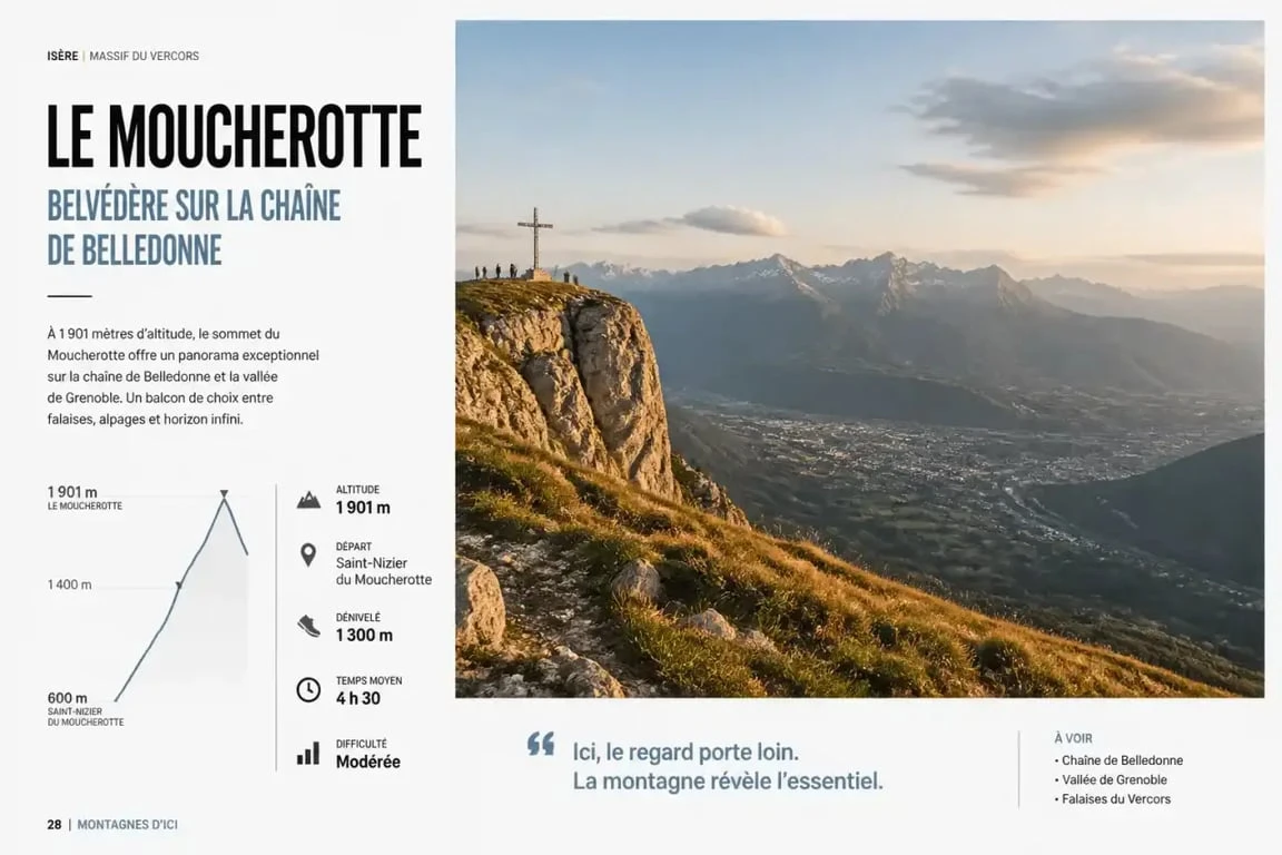 Panorama spectaculaire depuis le sommet du Moucherotte surplombant la vallée de Grenoble