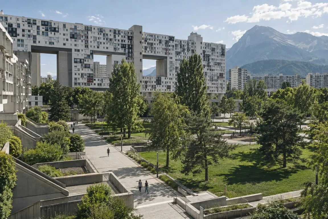Villeneuve Grenoble : vue de l’Arlequin et du parc Jean Verlhac