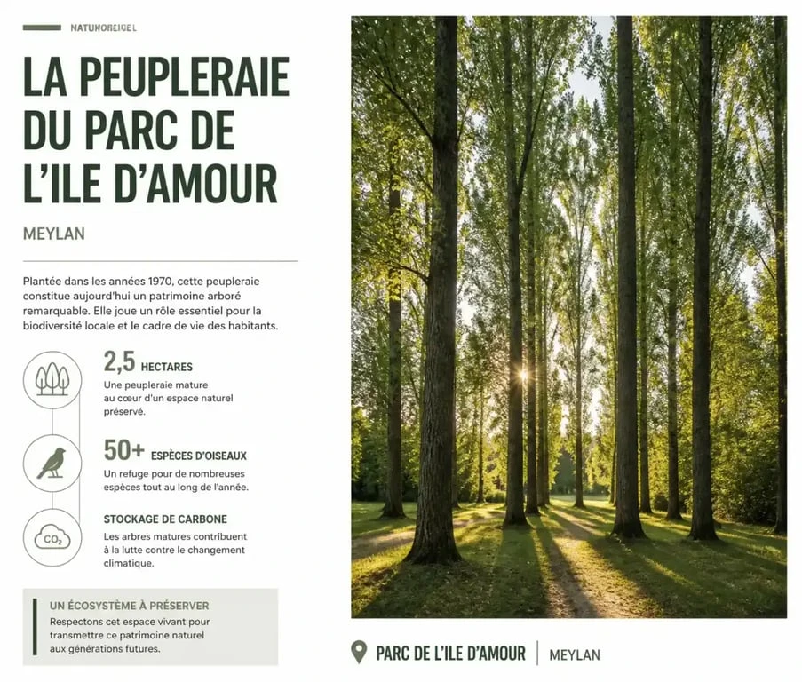 Peupleraie paisible du parc de l'Ile d'Amour à Meylan