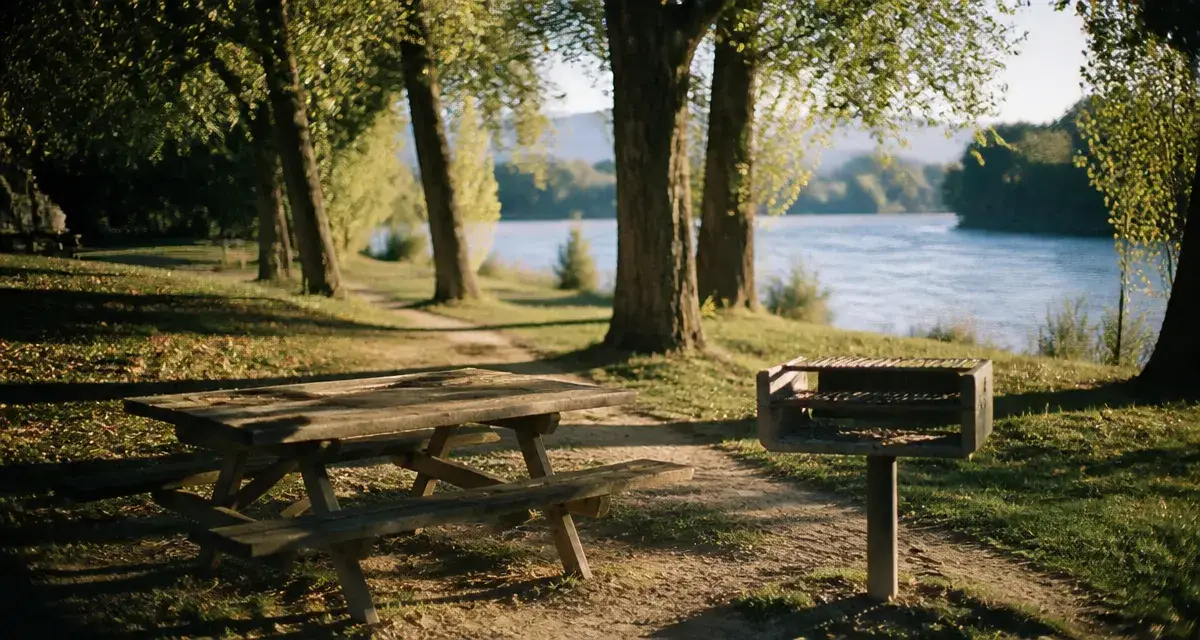 ile d amour grenoble : table de pique-nique et barbecue au Parc de l’Ile d’Amour à Meylan