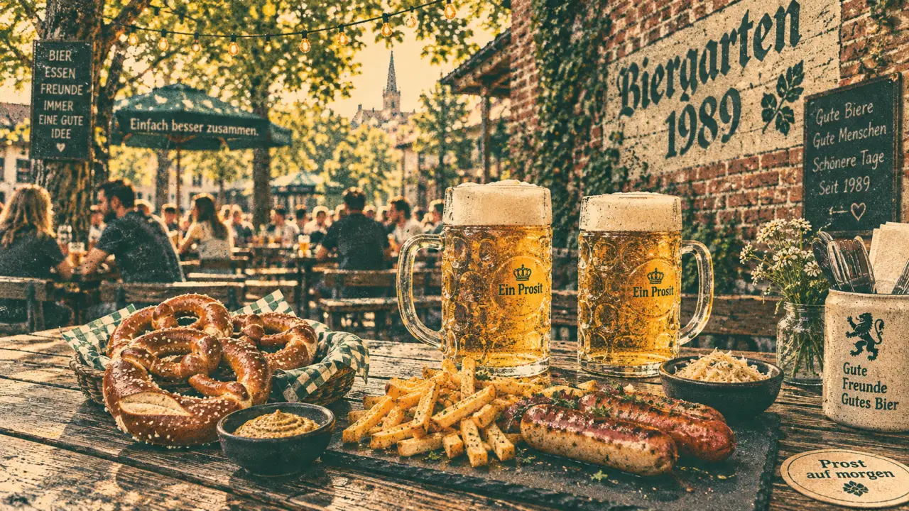 Le jardin biergarten - grenoble : terrasse avec bières allemandes, bretzels et wurst