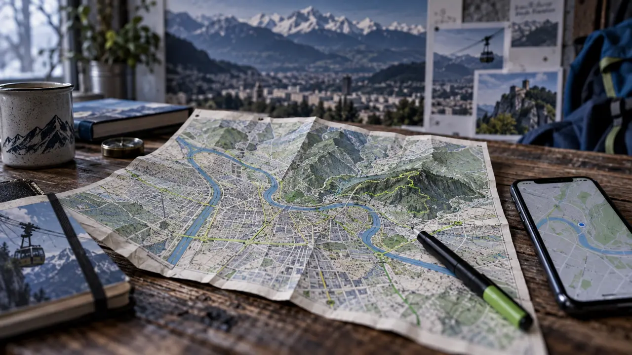 Grenoble carte : Bastille, secteurs et massifs alpins